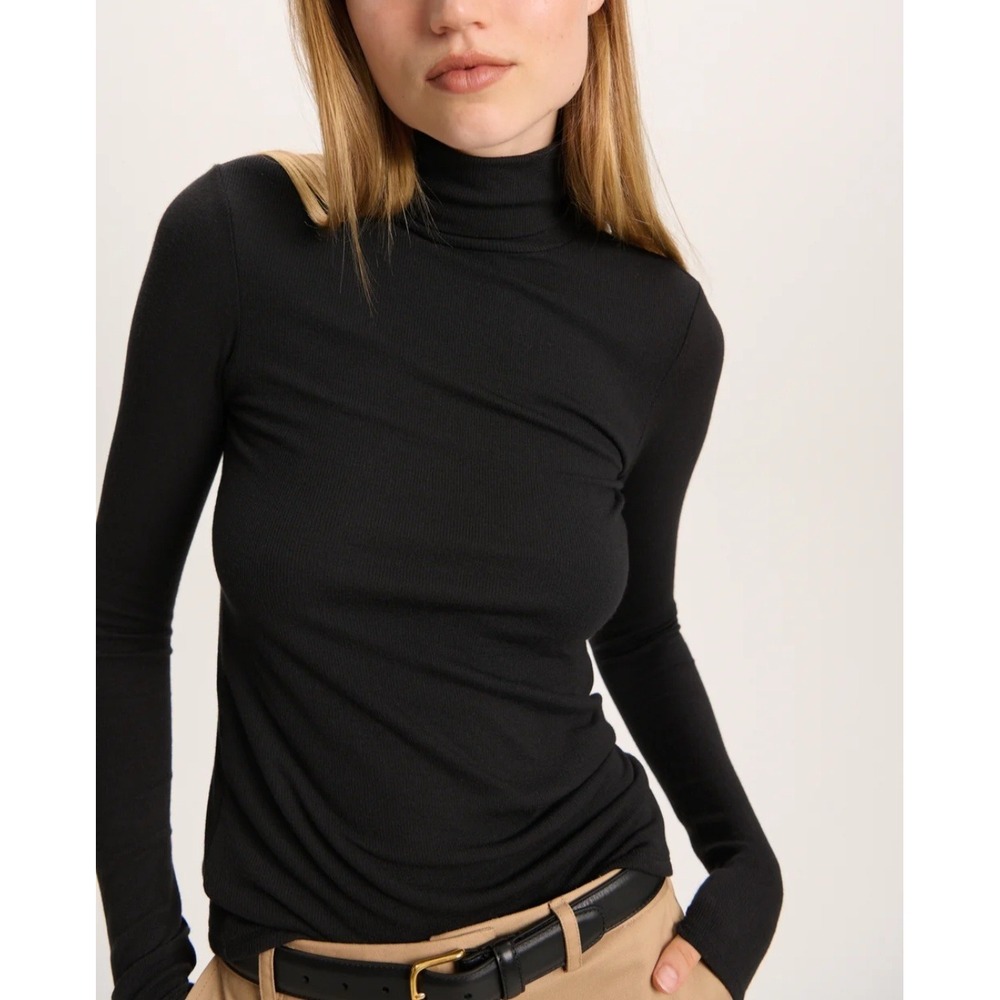 ATM Anthony Thomas Melillo Turtleneck Women S Black Ribbed Long Sleeve Quiet Lux